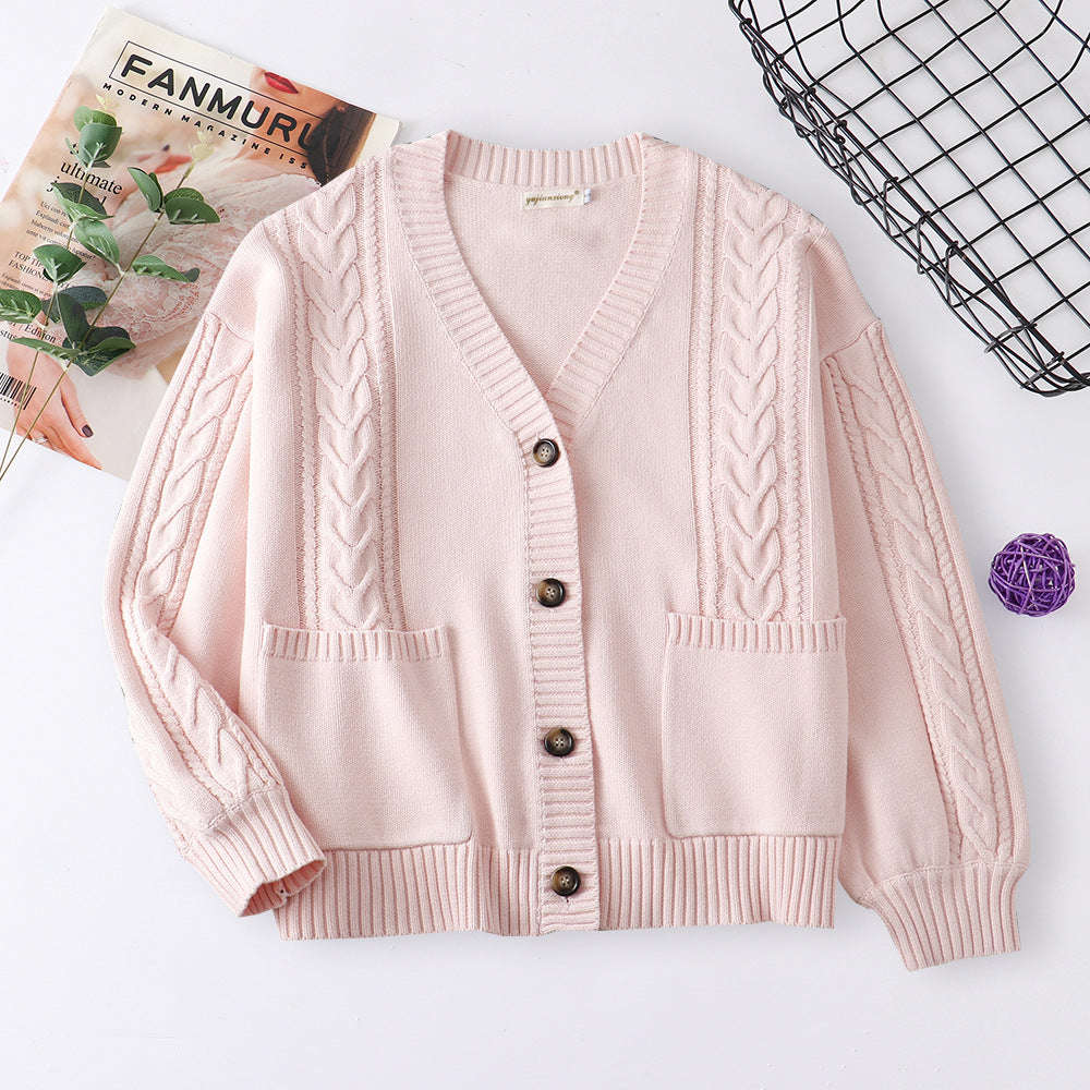 College Loose Twist Cotton Knitted Thickened Cardigans