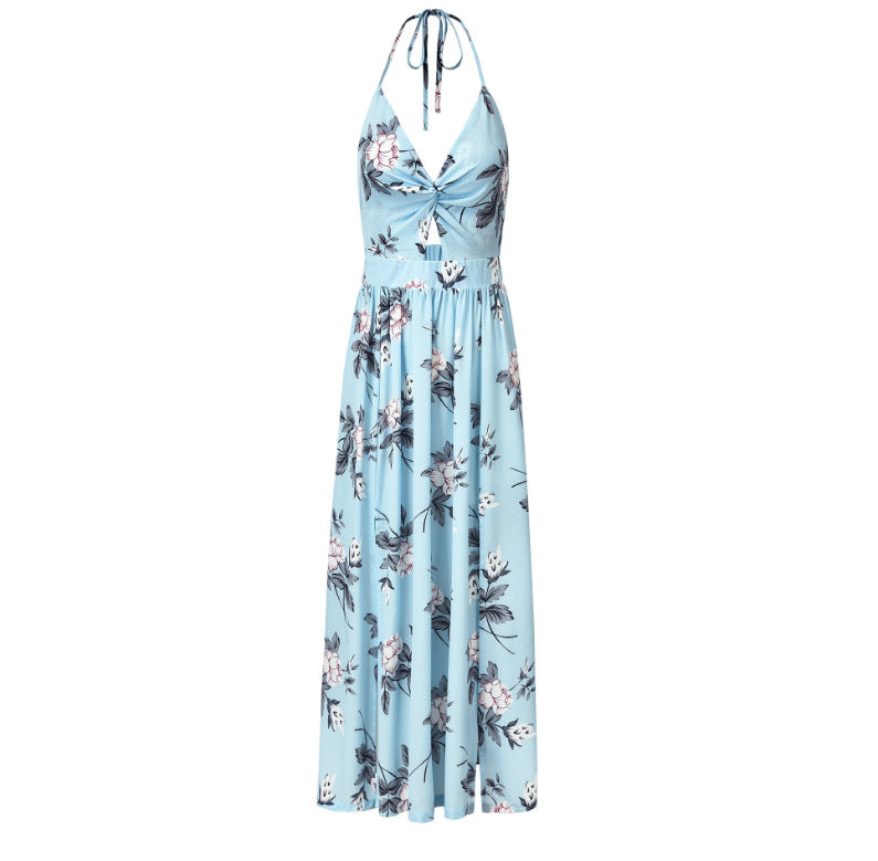 Women's Chiffon Sexy Sling Printed Bohemian Seaside Dress