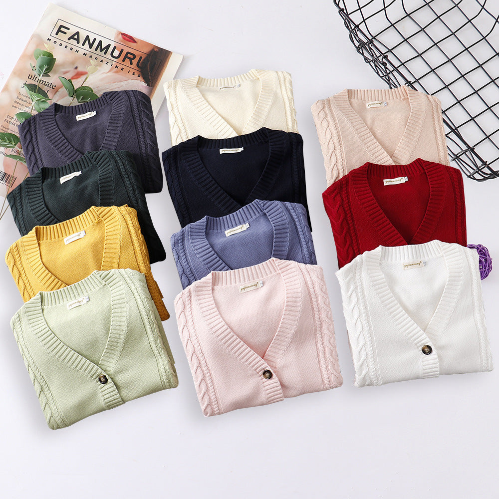 College Loose Twist Cotton Knitted Thickened Cardigans