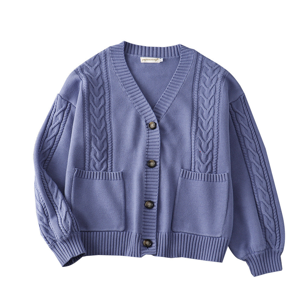 College Loose Twist Cotton Knitted Thickened Cardigans