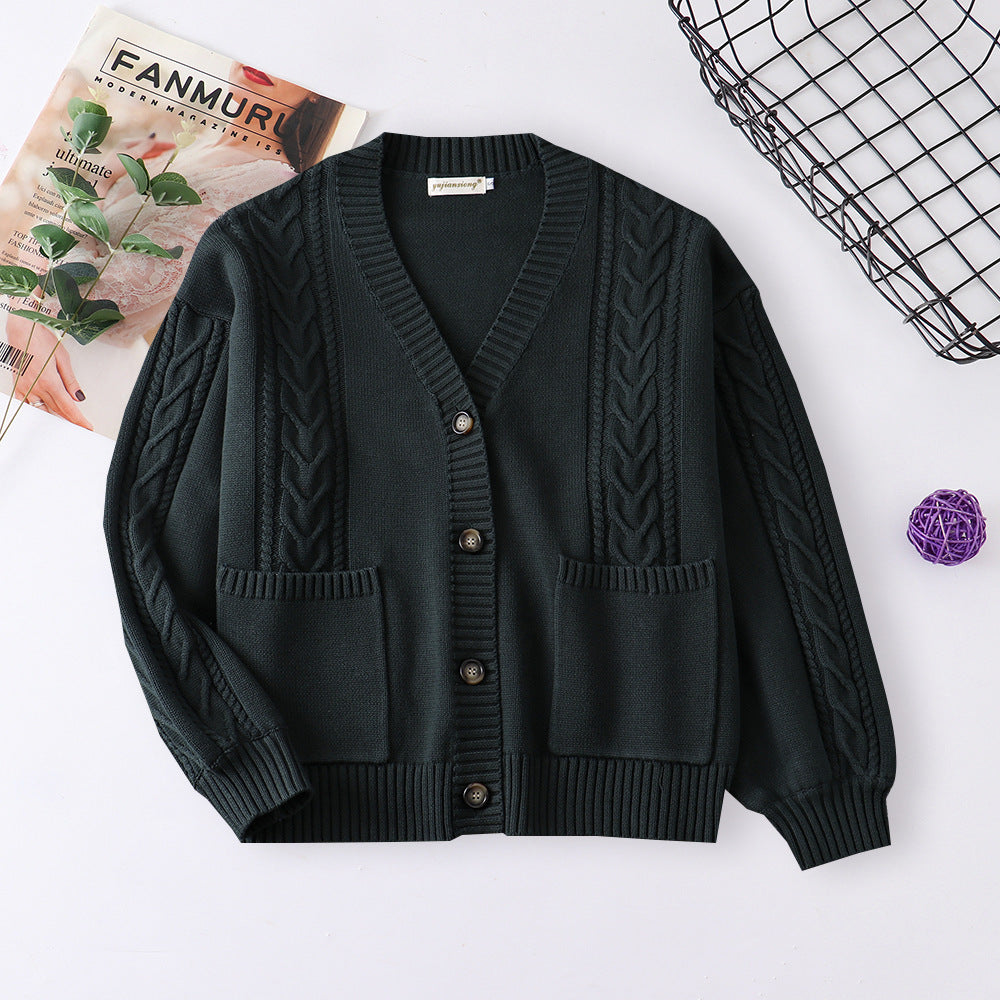 College Loose Twist Cotton Knitted Thickened Cardigans