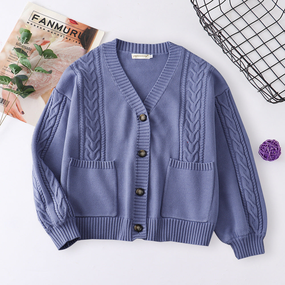 College Loose Twist Cotton Knitted Thickened Cardigans