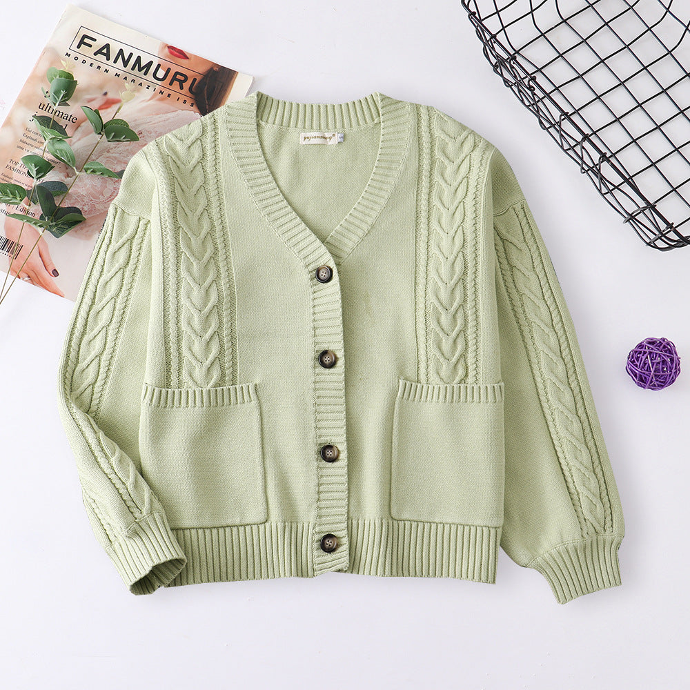 College Loose Twist Cotton Knitted Thickened Cardigans