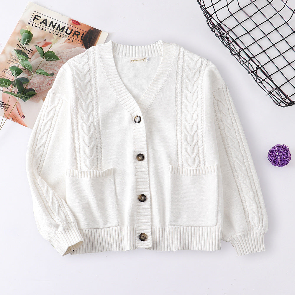College Loose Twist Cotton Knitted Thickened Cardigans