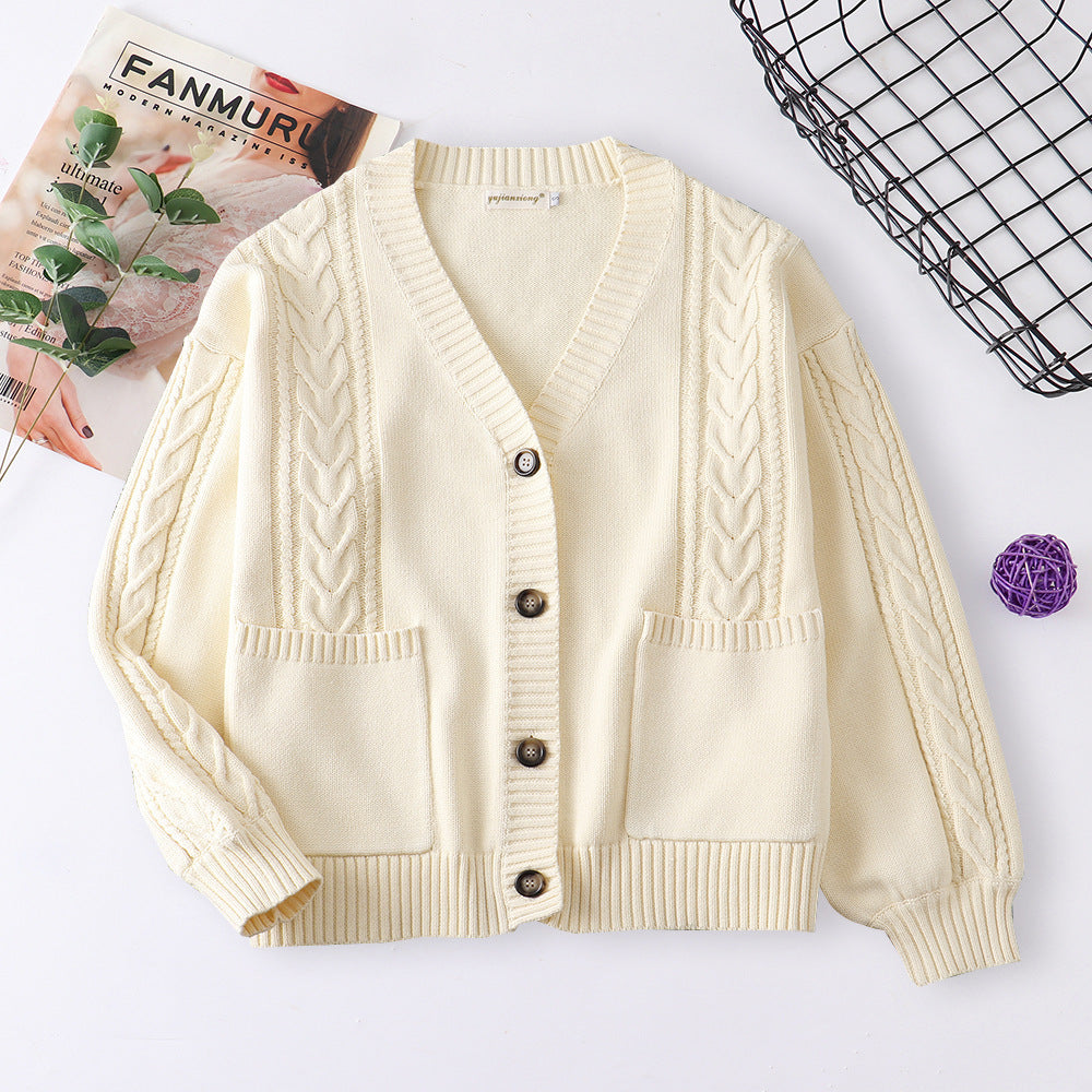 College Loose Twist Cotton Knitted Thickened Cardigans