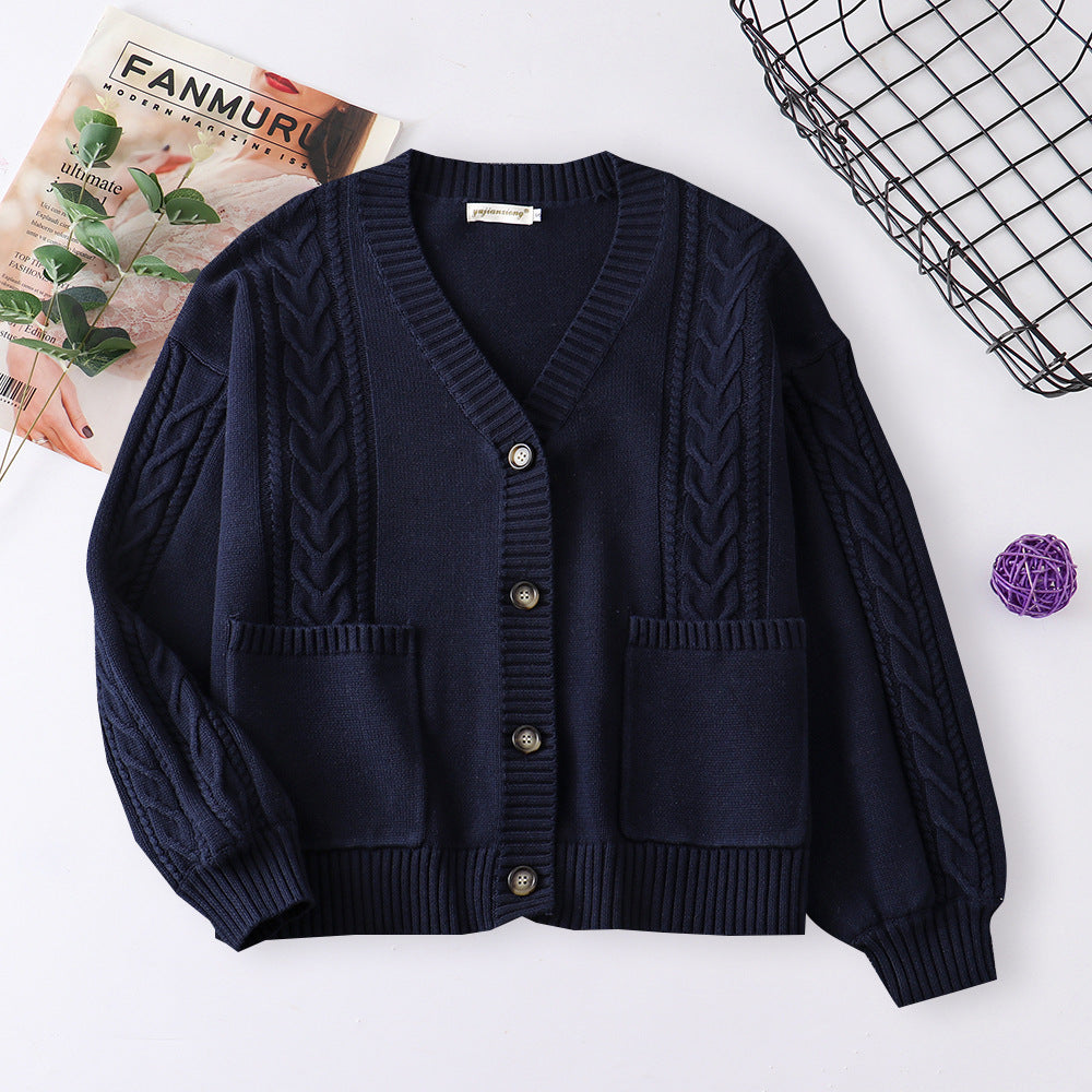 College Loose Twist Cotton Knitted Thickened Cardigans