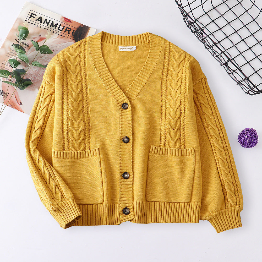 College Loose Twist Cotton Knitted Thickened Cardigans