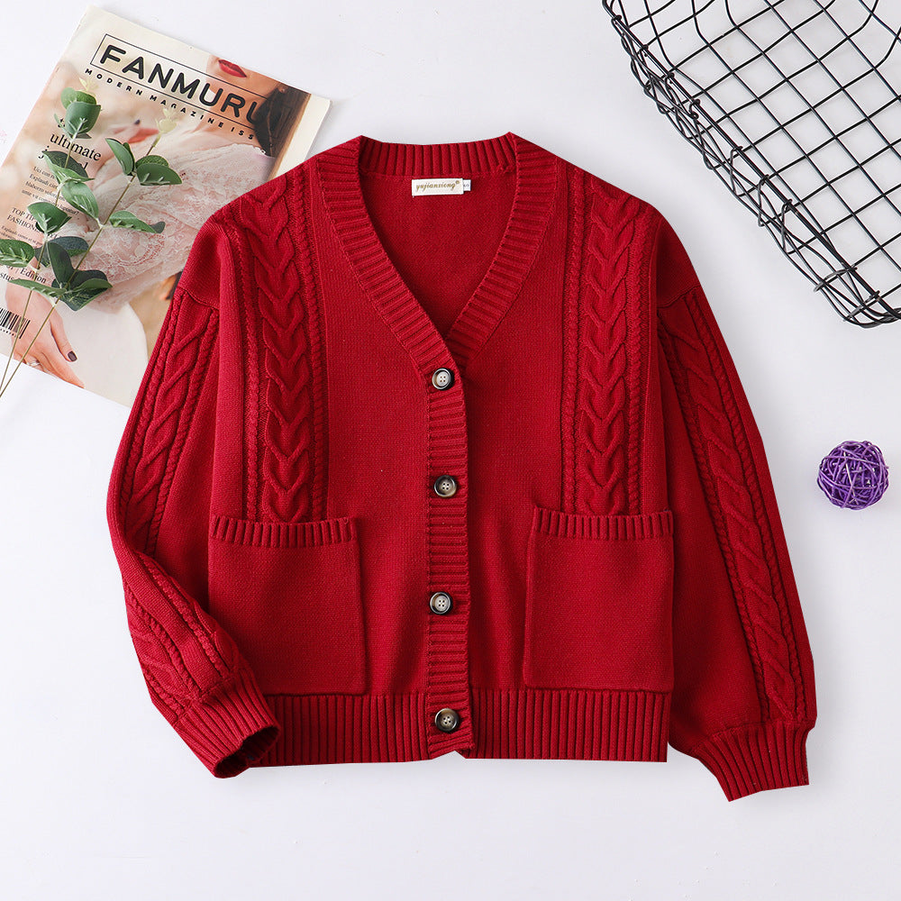 College Loose Twist Cotton Knitted Thickened Cardigans