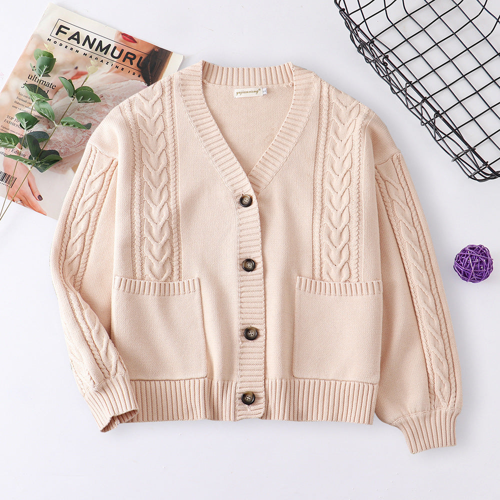 College Loose Twist Cotton Knitted Thickened Cardigans
