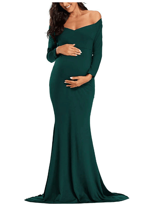 Women's Mercerized Cotton Pregnant Trailing Long Dress Dresses