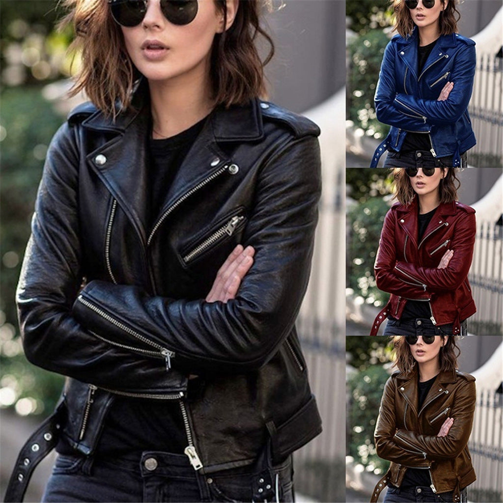 Women's Leather Autumn Spring Korean Style Slim Jackets