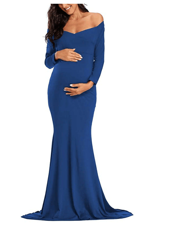 Women's Mercerized Cotton Pregnant Trailing Long Dress Dresses