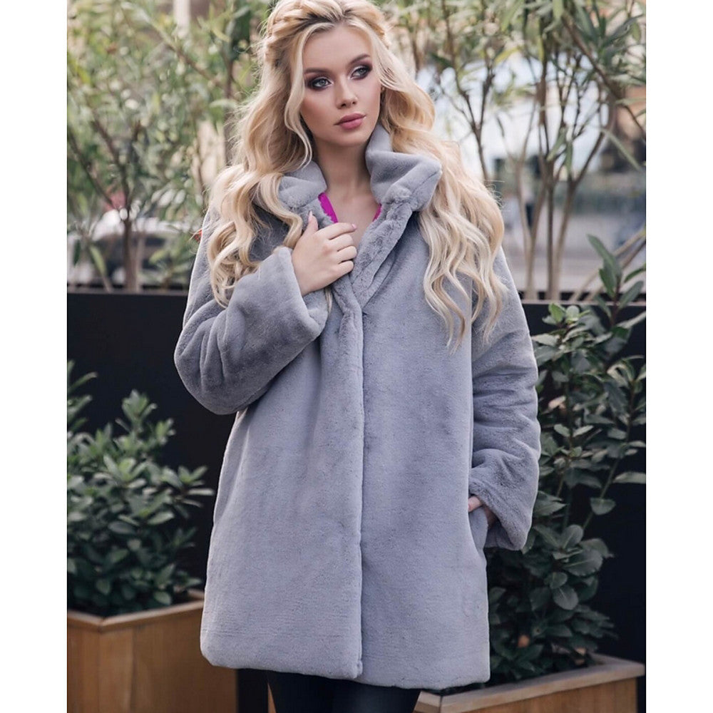 Women's Rex Rabbit Fur Stand Collar Winter Coats