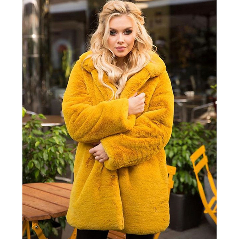Women's Rex Rabbit Fur Stand Collar Winter Coats