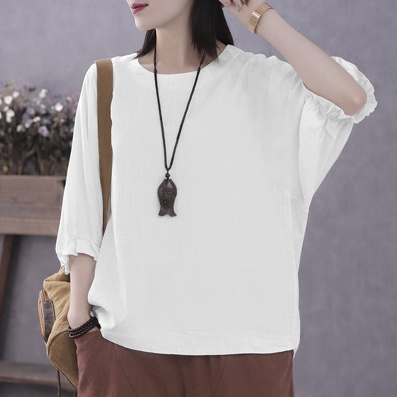 Women's Short-sleeved Covering Belly Thin Small Shirt Batwing Blouses
