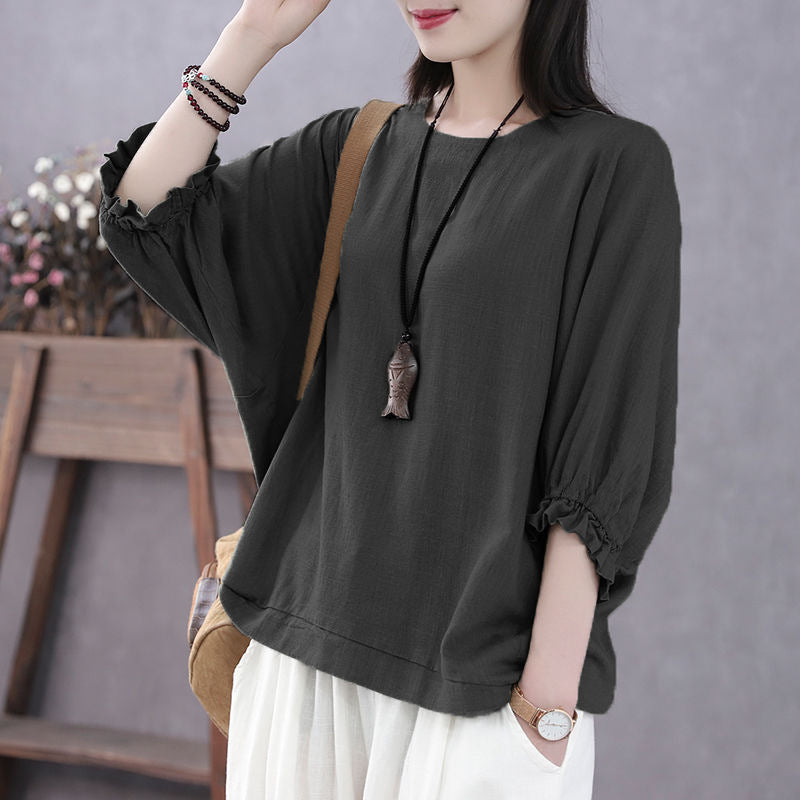 Women's Short-sleeved Covering Belly Thin Small Shirt Batwing Blouses