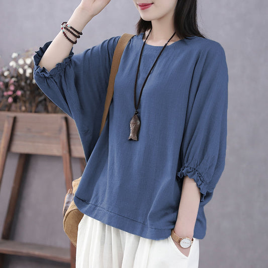 Women's Short-sleeved Covering Belly Thin Small Shirt Batwing Blouses