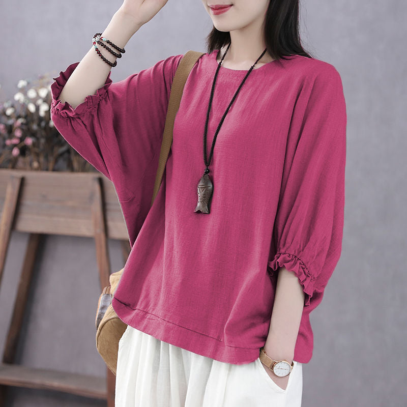 Women's Short-sleeved Covering Belly Thin Small Shirt Batwing Blouses