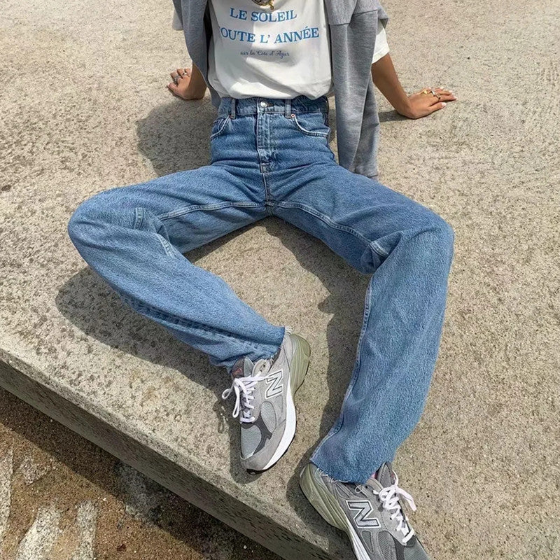 Women's High Waist Slimming Raw Hem Wide Jeans