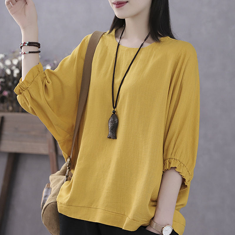 Women's Short-sleeved Covering Belly Thin Small Shirt Batwing Blouses