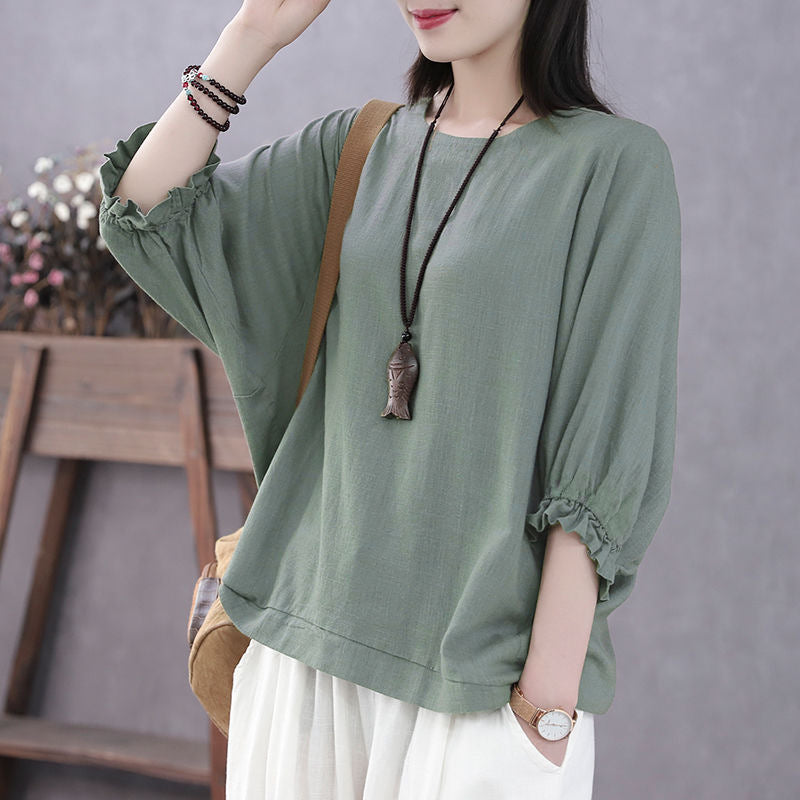 Women's Short-sleeved Covering Belly Thin Small Shirt Batwing Blouses
