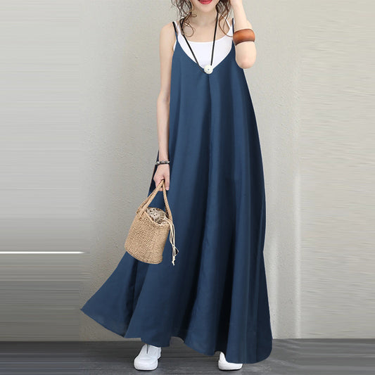 Women's Casual Loose Solid Dress Backless Sexy Dresses