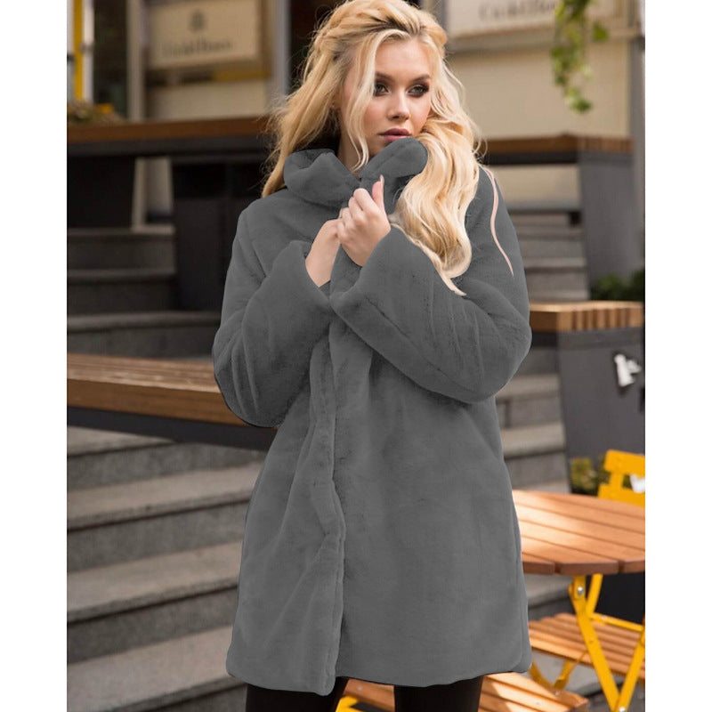 Women's Rex Rabbit Fur Stand Collar Winter Coats