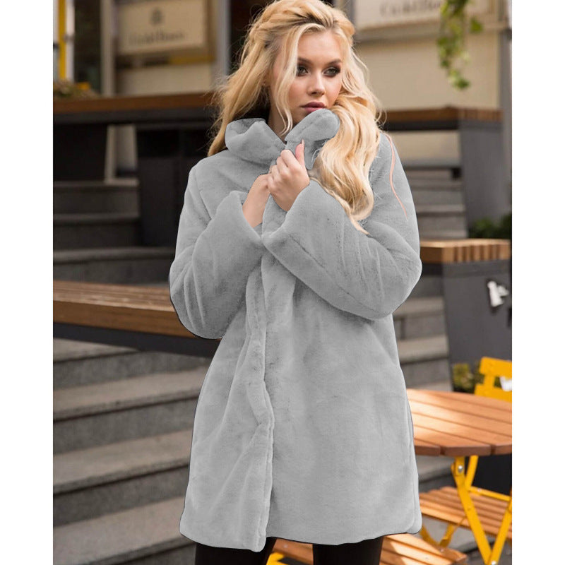 Women's Rex Rabbit Fur Stand Collar Winter Coats
