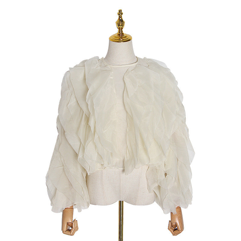 Women's Style Ruffled Patchwork Round Neck Pullover Blouses