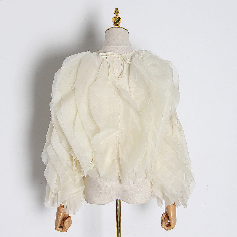 Women's Style Ruffled Patchwork Round Neck Pullover Blouses