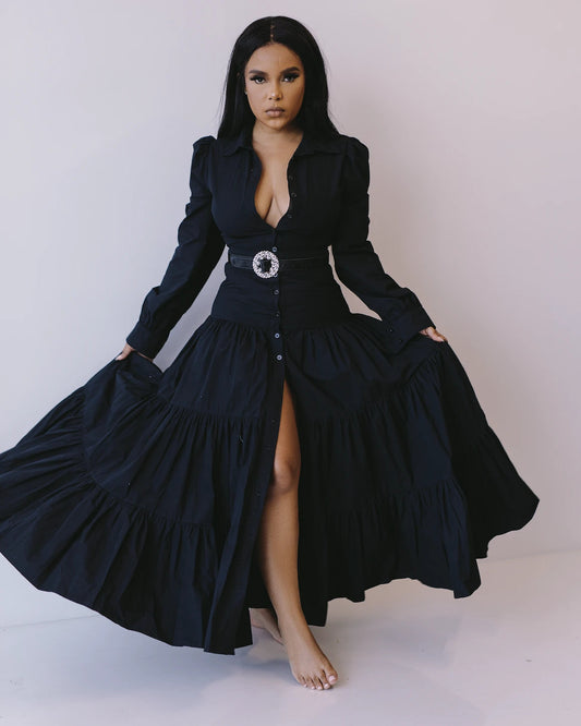 Women's Solid Color Lapel Long Sleeve Slim Dresses