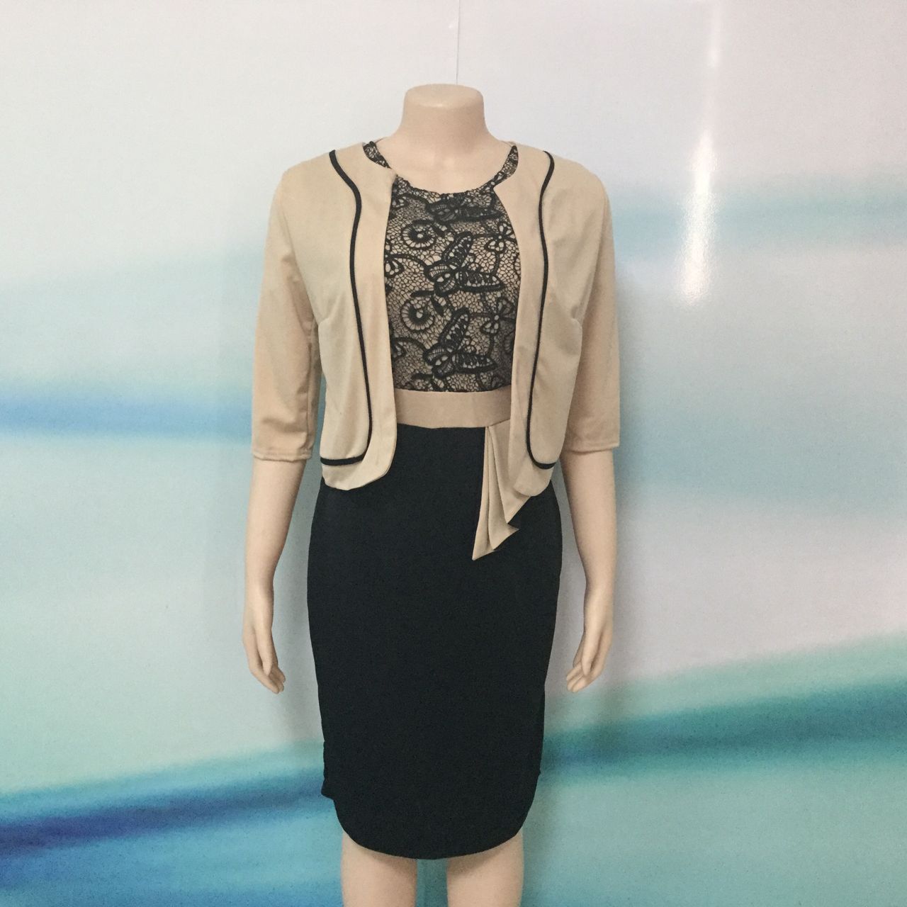 Women's Lace Stitching Dress Commuter Two-piece African Dresses