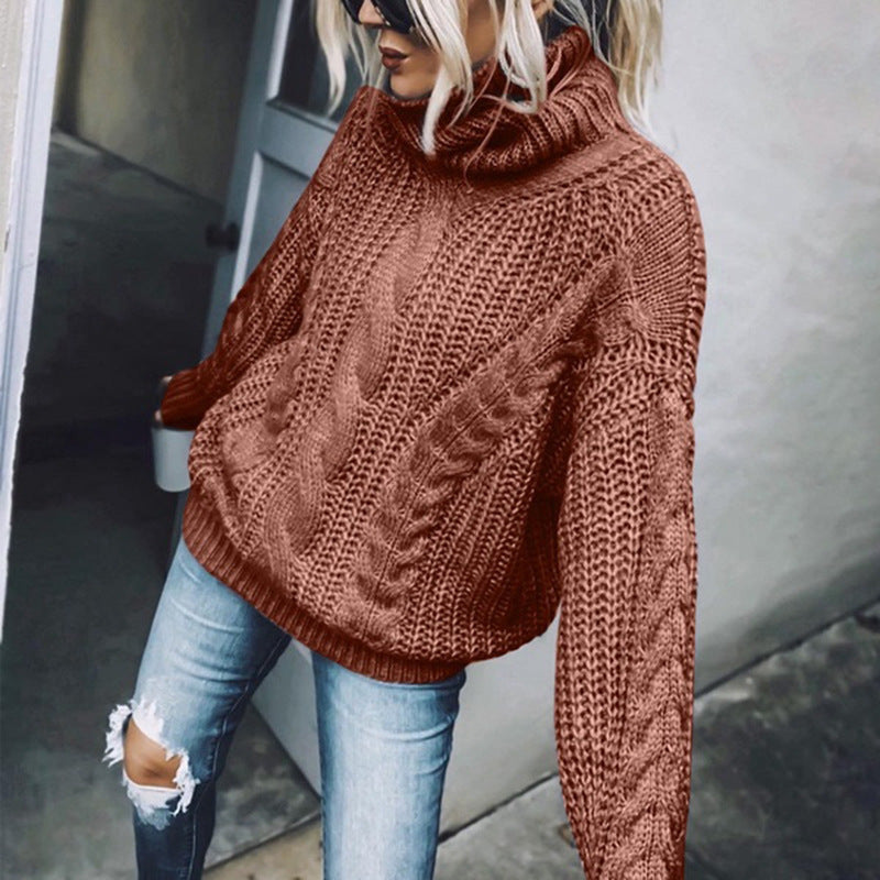 Durable Women's Solid Color Turtleneck Knitting Tops