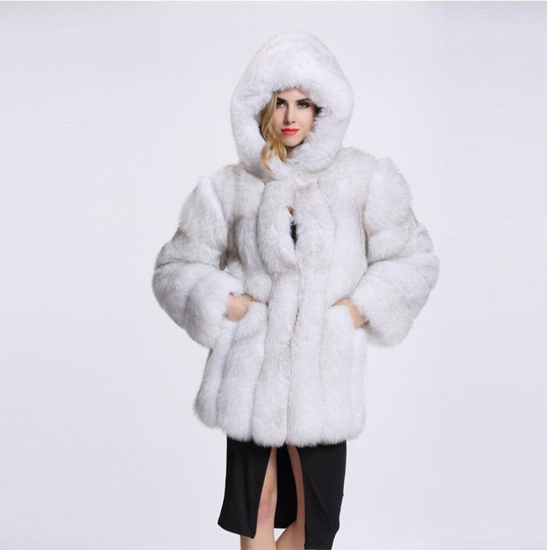 Women's Fur Imitation Fox Faux Mid-length Stitching Coats
