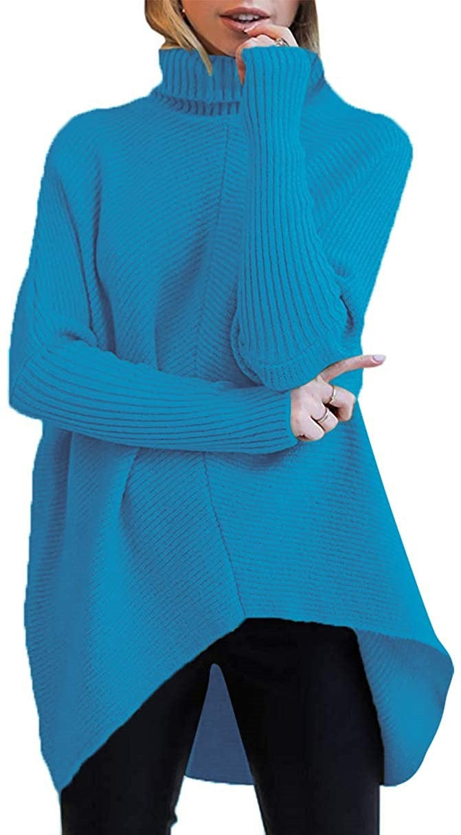 Women's Irregular Hem Turtleneck Pullover Long Sleeve Sweaters