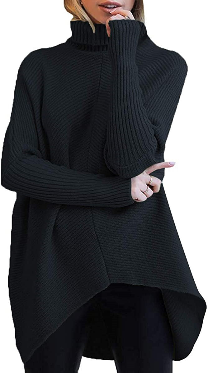 Women's Irregular Hem Turtleneck Pullover Long Sleeve Sweaters