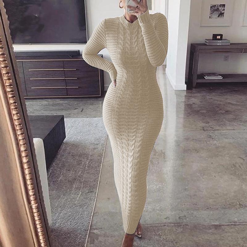 Charming Women's Fashion Twist Long-sleeved Woolen Dress