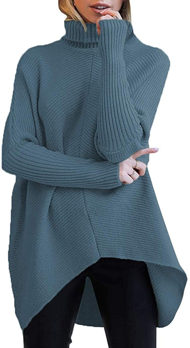 Women's Irregular Hem Turtleneck Pullover Long Sleeve Sweaters