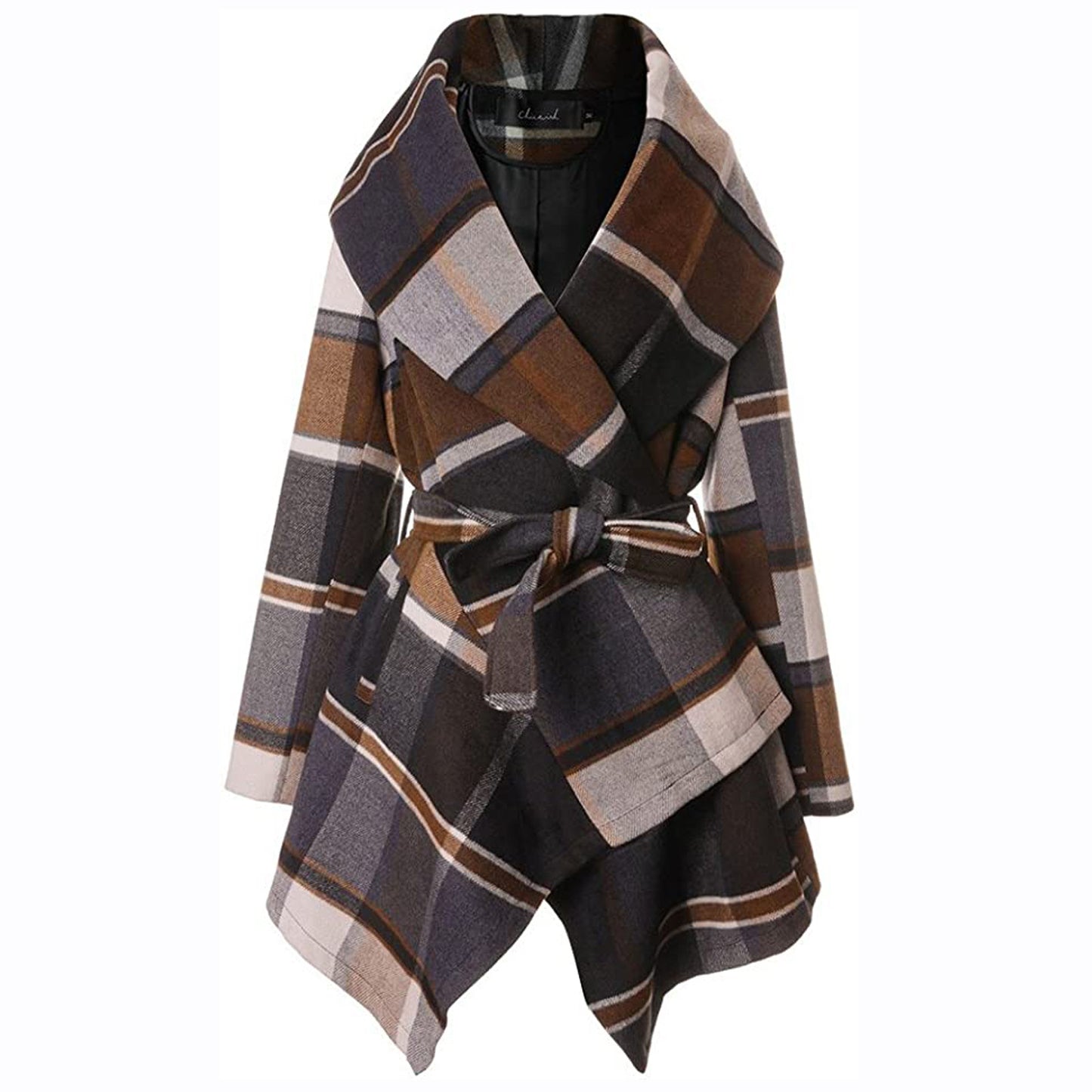 Women's Plaid Color Matching Woolen Mid-length Trench Coats