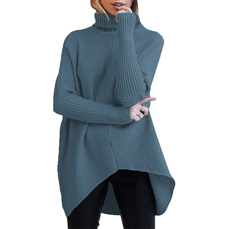 Women's Irregular Hem Turtleneck Pullover Long Sleeve Sweaters