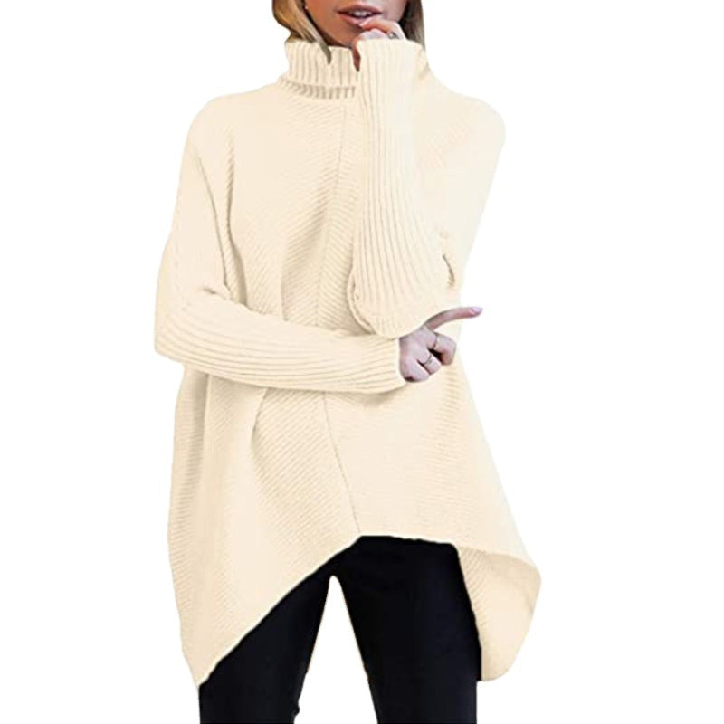 Women's Irregular Hem Turtleneck Pullover Long Sleeve Sweaters