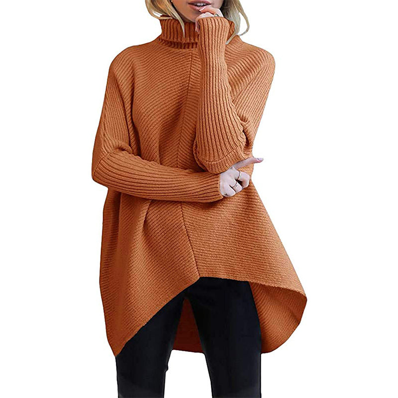 Women's Irregular Hem Turtleneck Pullover Long Sleeve Sweaters