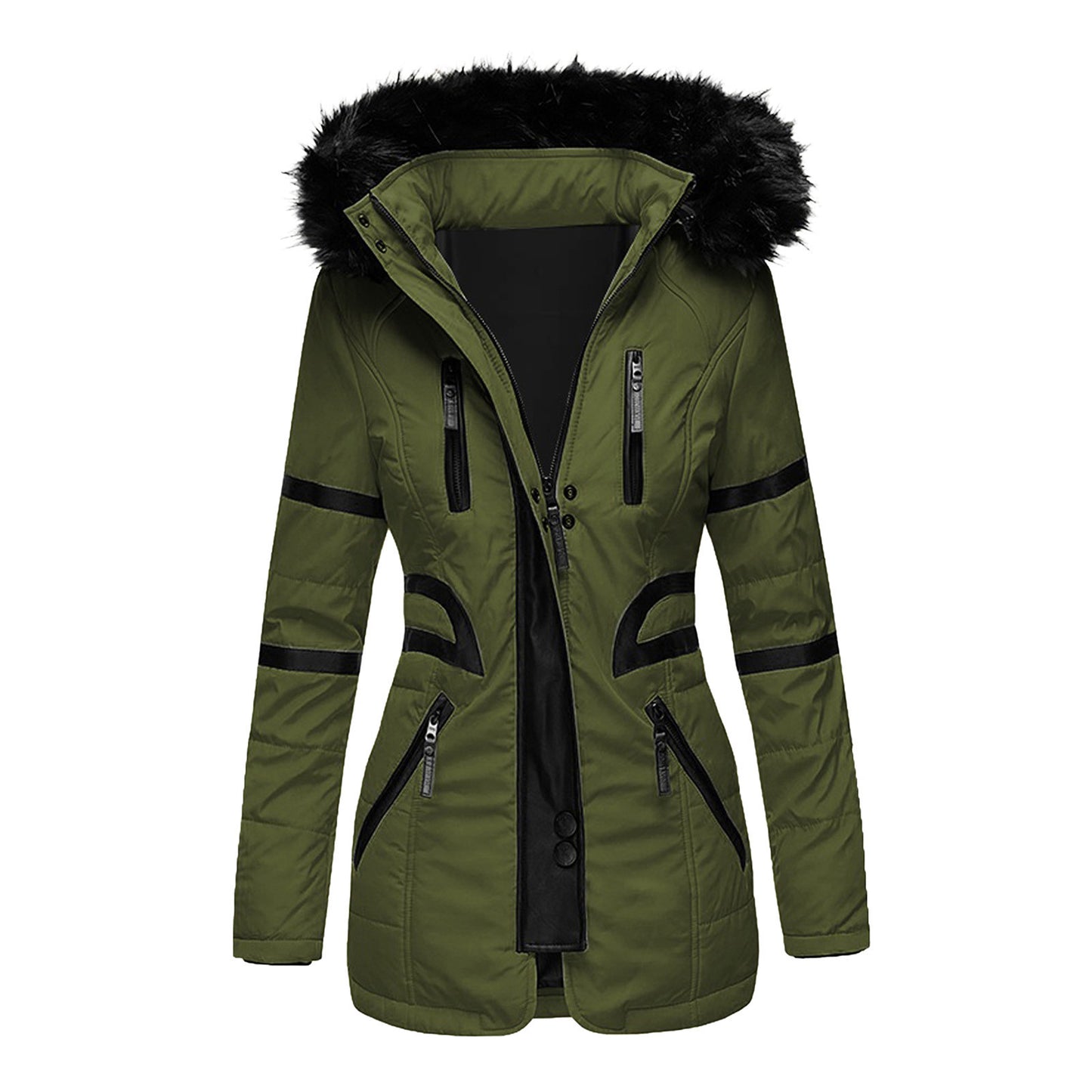 Women's Contrast Color Zipper Big Fur Collar Three-dimensional Coats