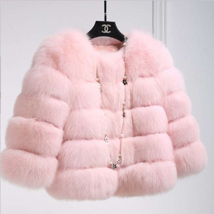 Women's Faux Fox Fur Slim Fit Stitching Coats