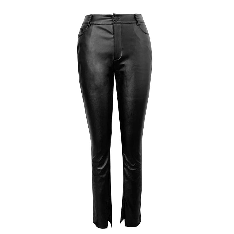 Women's Casual High Waist Slimming Tight Leather Pants