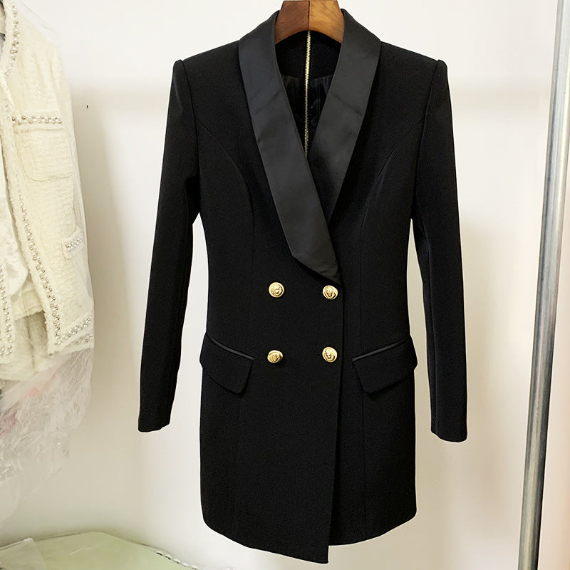 Breasted Satin Green Collar Back Zipper Dress