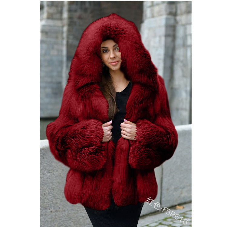 Women's Fur Hooded Warm Mid-length Fox Plus Size