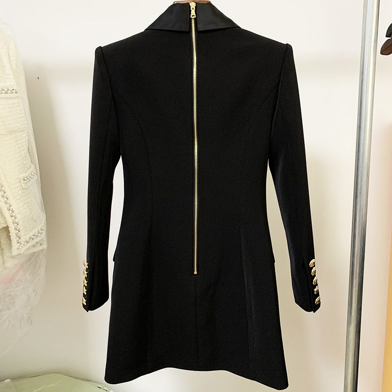 Breasted Satin Green Collar Back Zipper Dress