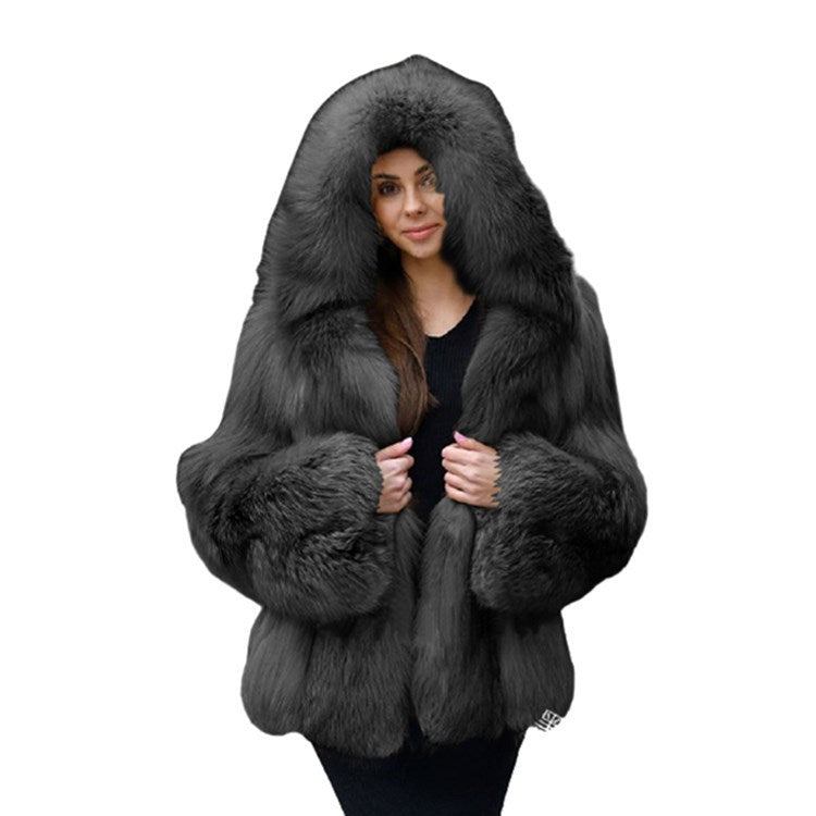 Women's Fur Hooded Warm Mid-length Fox Plus Size