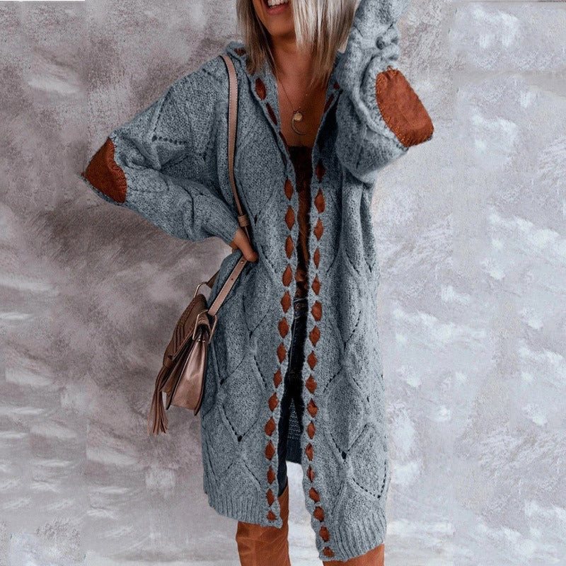 Women's Veet Leather Stitching Color Matching Knitted Sweaters